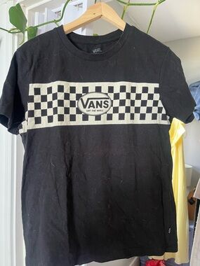 Vans Black Tee with Cream Checkerboard Logo